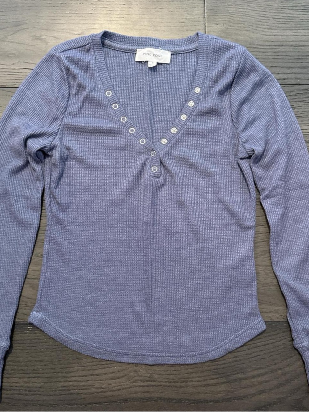 Pink Rose Lavender-Blue Waffle Knit Long Sleeve V-Neck Top